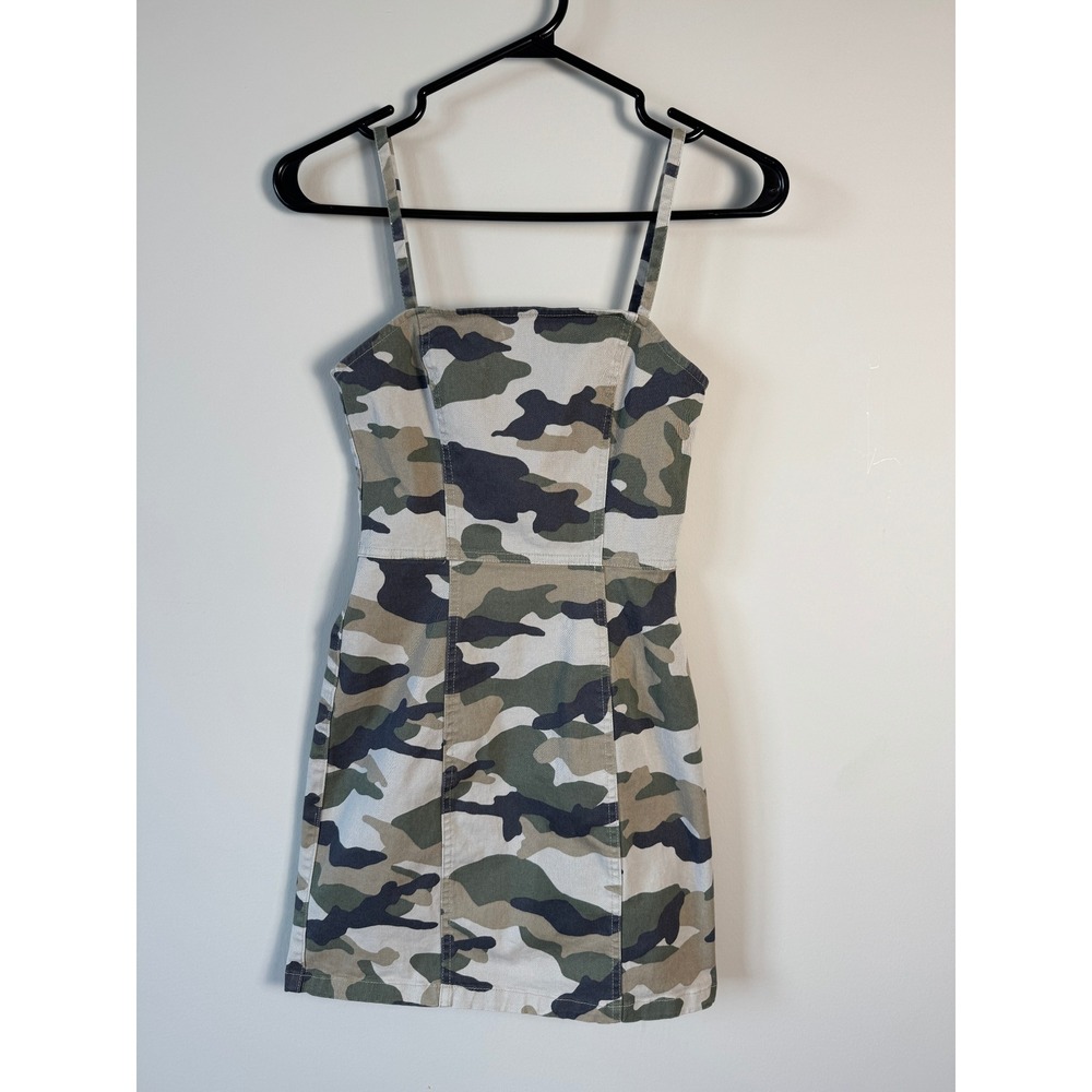 H&M‎ Divided Camo Mini Dress XS Camouflage Bodycon Stretch Y2K Grunge Streetwear
